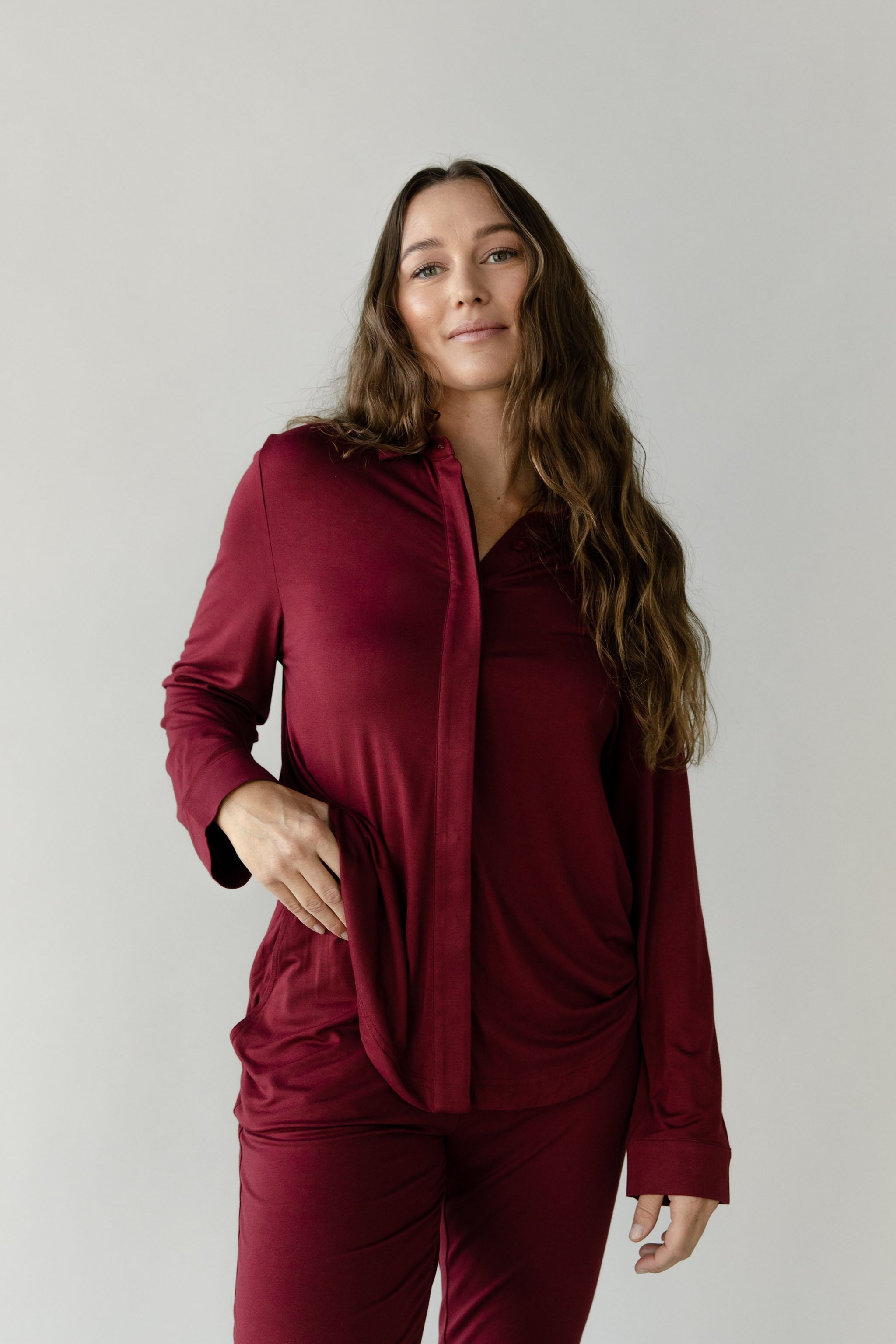 Chemise Boutonnée Femme en Bambou Extensible Col Polo Manches Longues – Confort Ultime