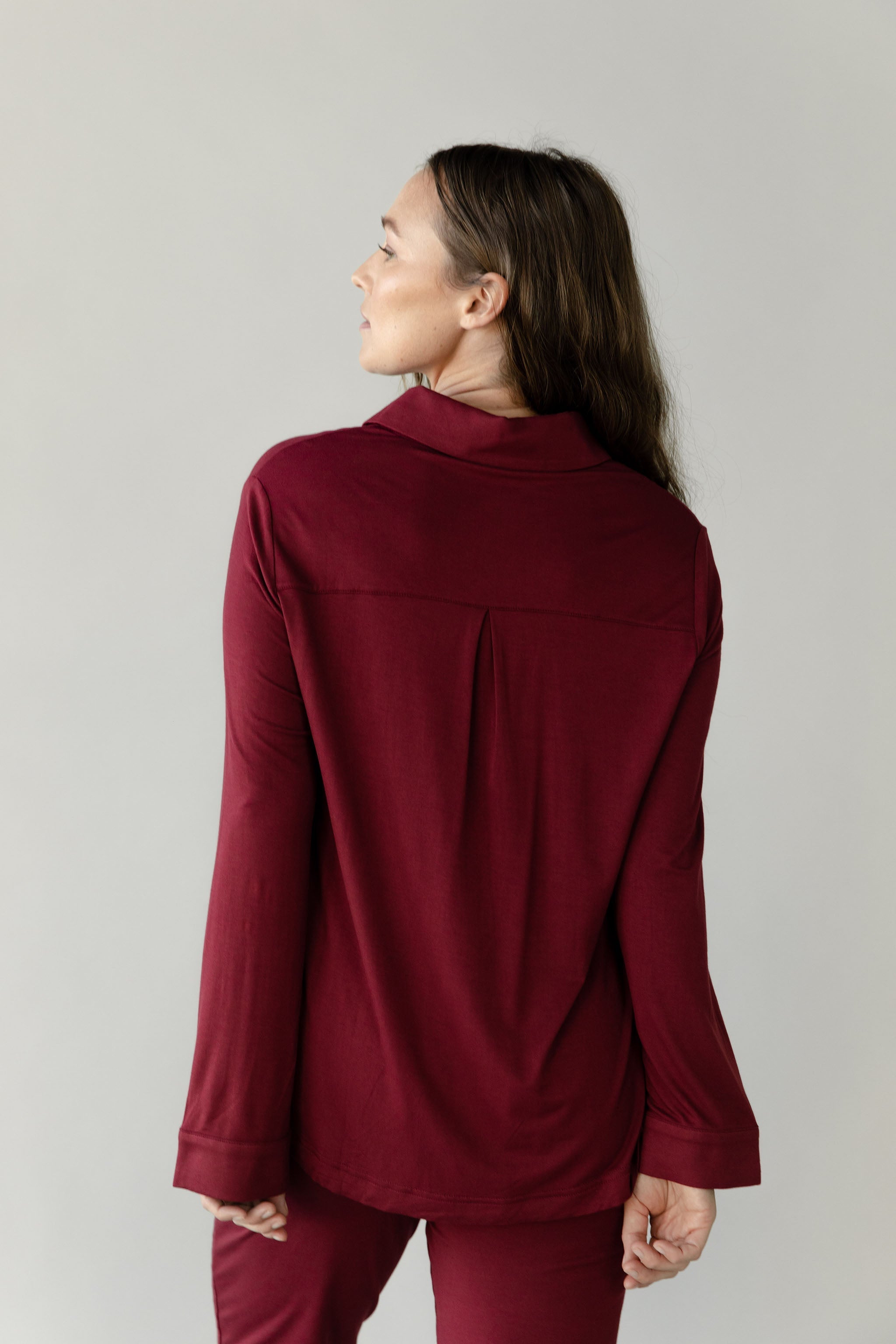 Chemise Boutonnée Femme en Bambou Extensible Col Polo Manches Longues – Confort Ultime