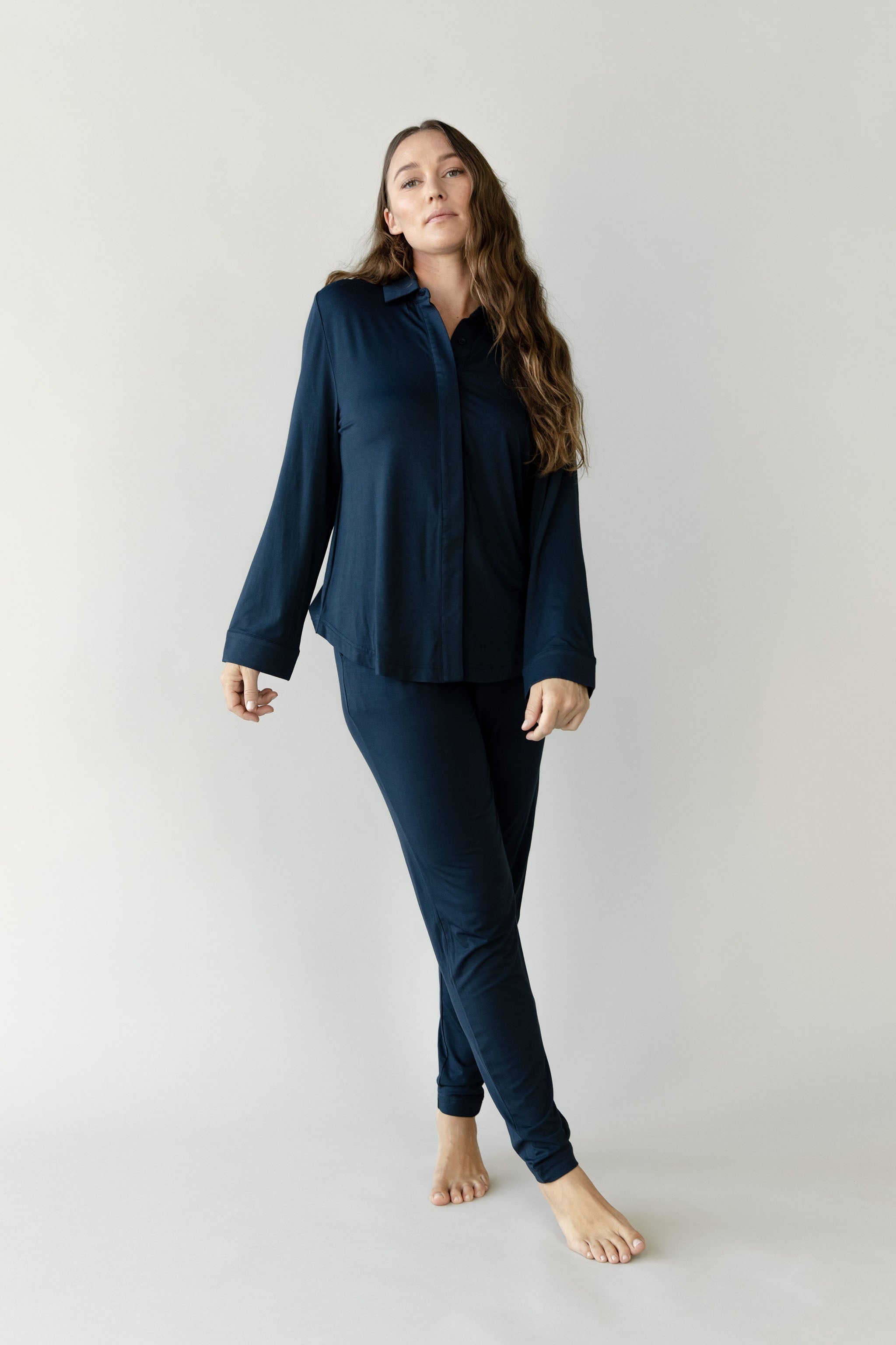 Chemise Boutonnée Femme en Bambou Extensible Col Polo Manches Longues – Confort Ultime