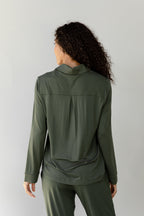 Chemise Boutonnée Femme en Bambou Extensible Col Polo Manches Longues – Confort Ultime