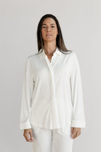 Chemise Boutonnée Femme en Bambou Extensible Col Polo Manches Longues – Confort Ultime