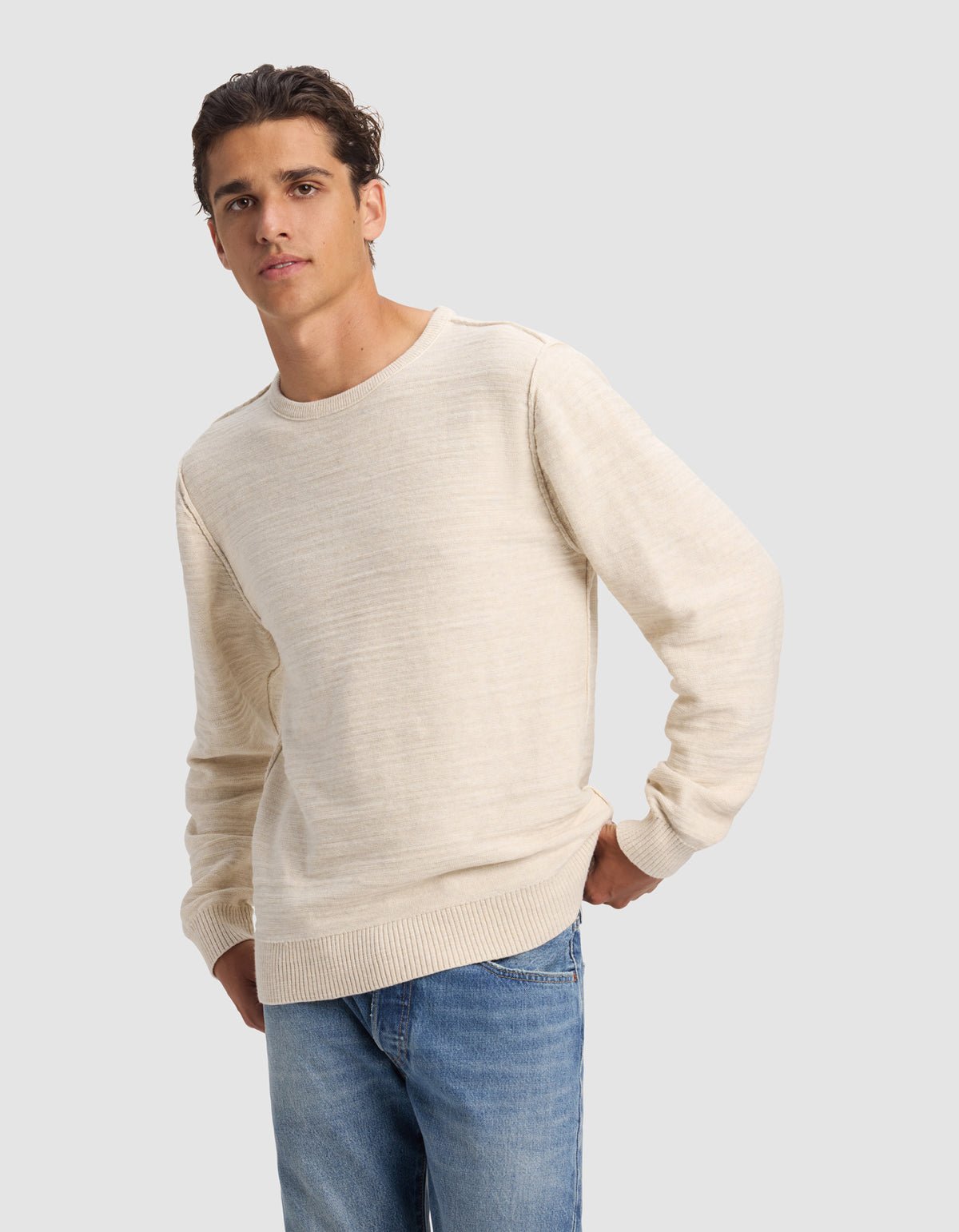 Pull Col Rond Homme Tate Coton Texturé Doux Polyvalent Confortable Toutes Saisons