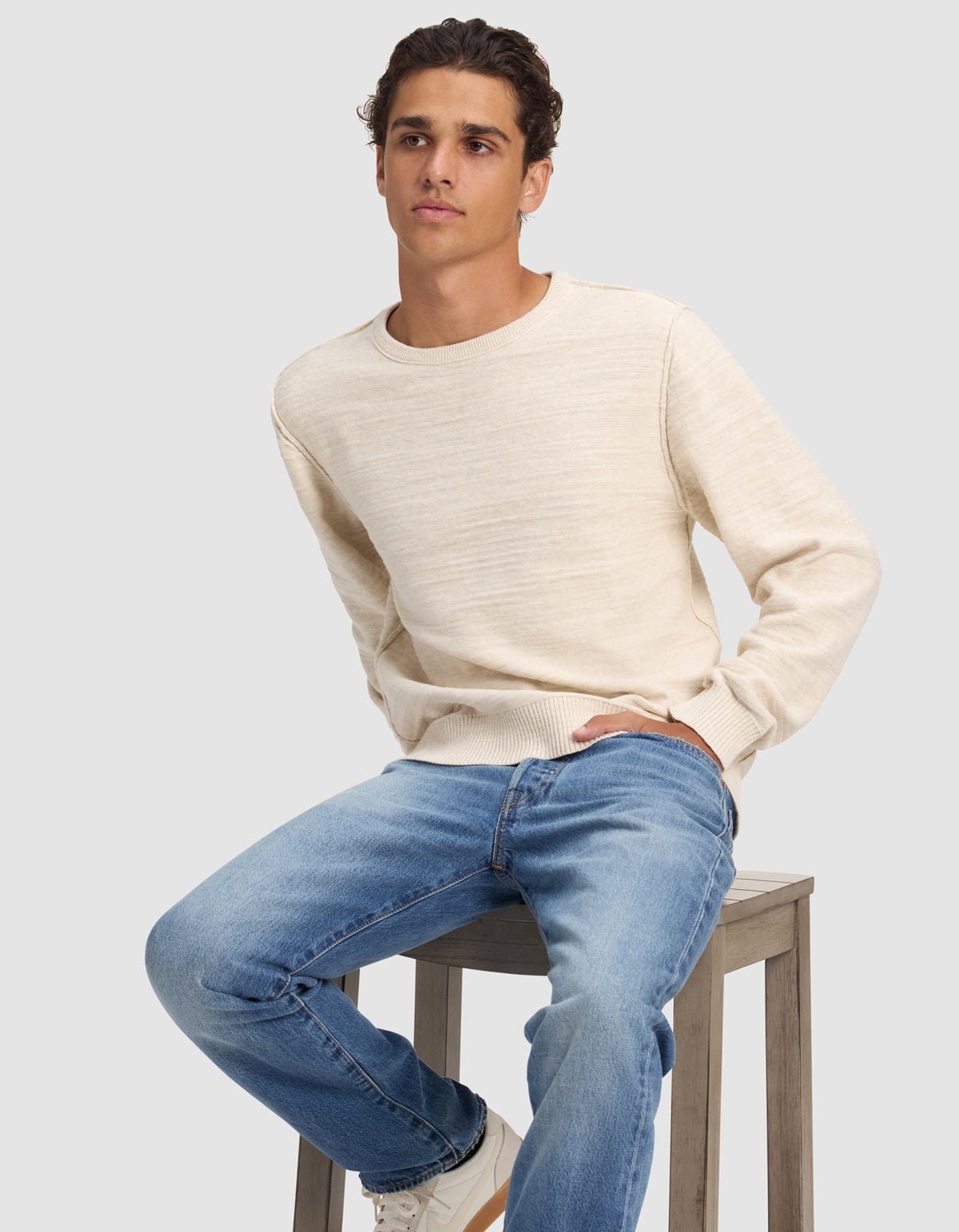 Pull Col Rond Homme Tate Coton Texturé Doux Polyvalent Confortable Toutes Saisons