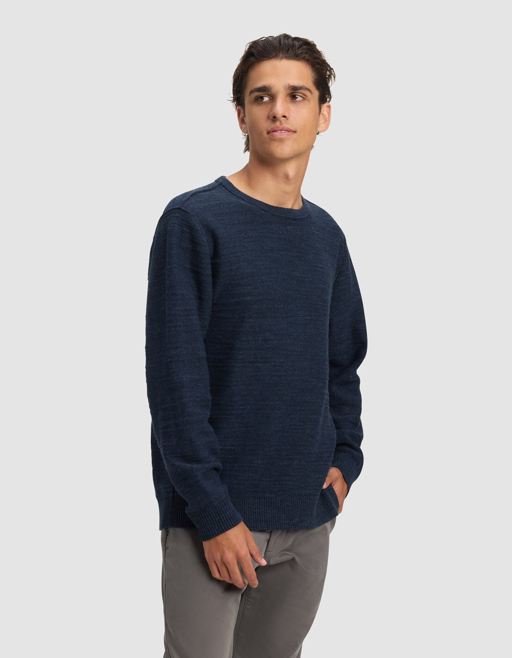 Pull Col Rond Homme Tate Coton Texturé Doux Polyvalent Confortable Toutes Saisons