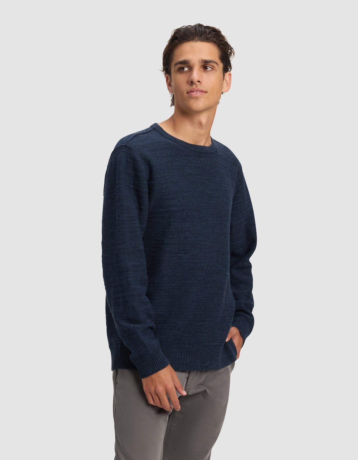 Pull Col Rond Homme Tate Coton Texturé Doux Polyvalent Confortable Toutes Saisons